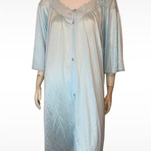 Vintage Pastel Blue Lace Trim Collar Button Down Night Gown